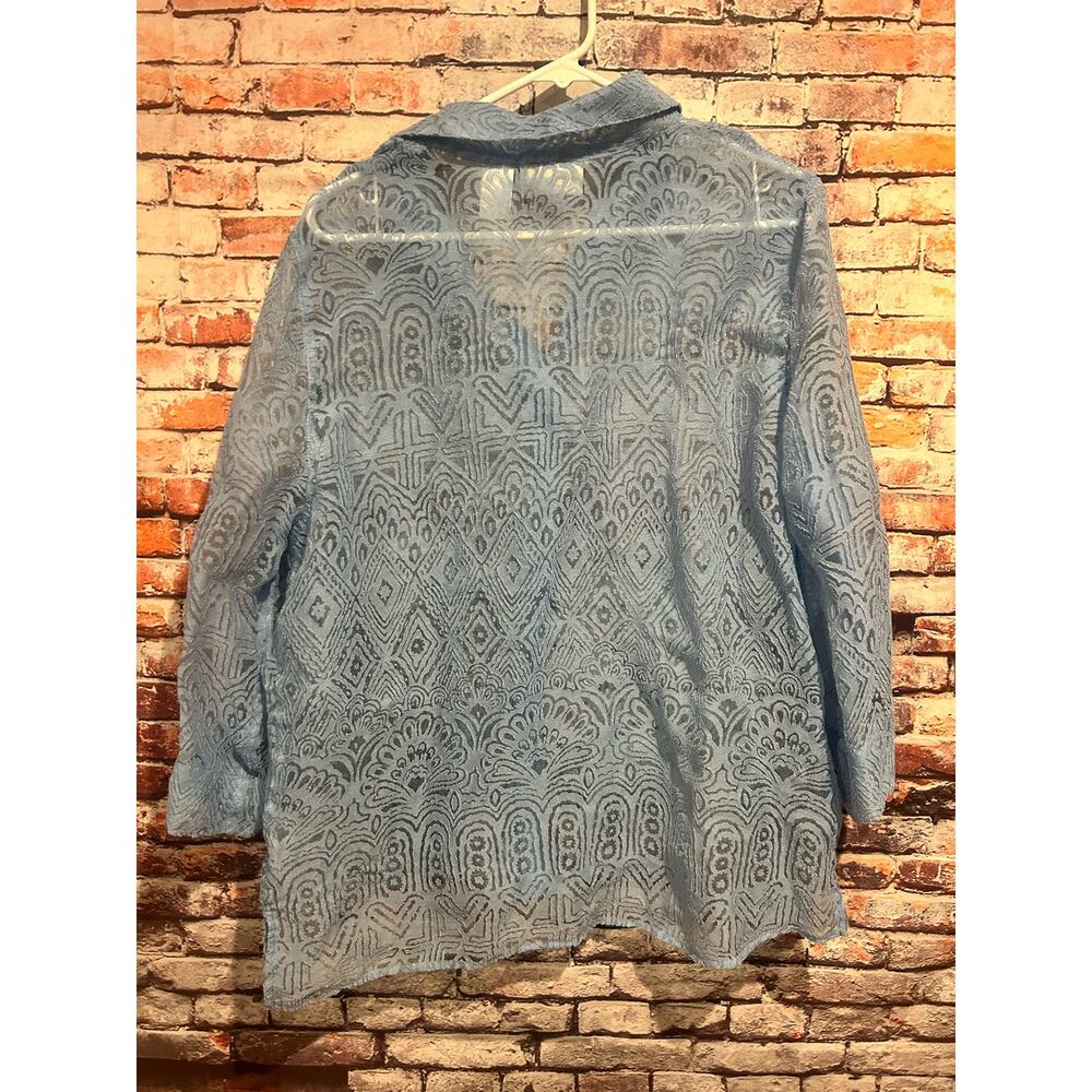 Alfred Dunner Button Up Sheer Textured Top Blue 3… - image 5
